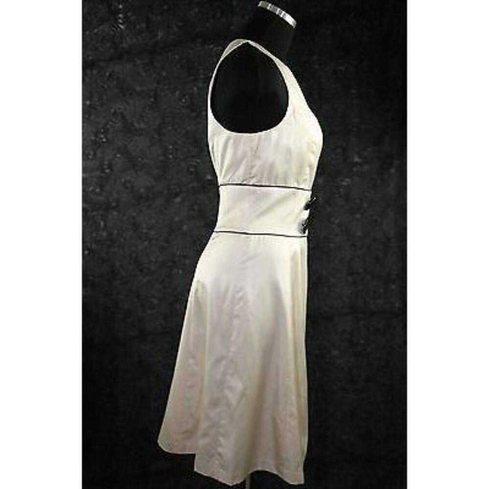 Democracy Beige Silky Sleeveless Black Button Accent Dress 10 Medium - Picture 7 of 10